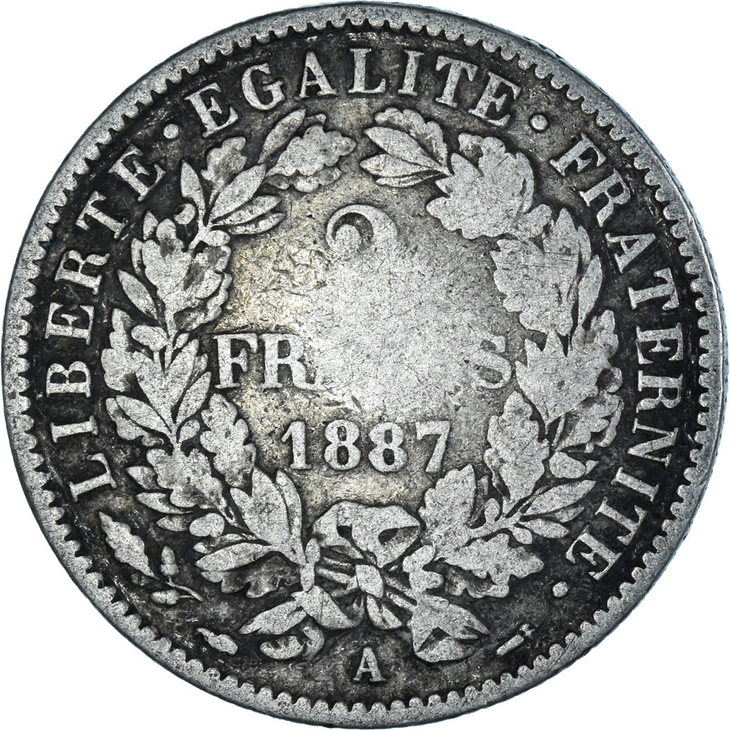 Coin, France, Cérès, 2 Francs, 1887, Paris, VF(20-25), Silver, KM:817.1