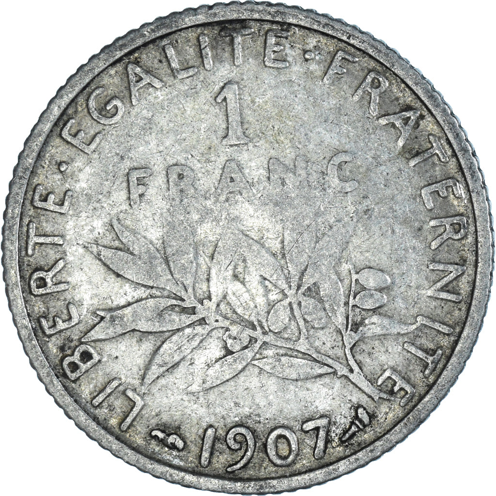 Coin, France, Semeuse, Franc, 1907, Paris, VF(30-35), Silver, KM:844.1