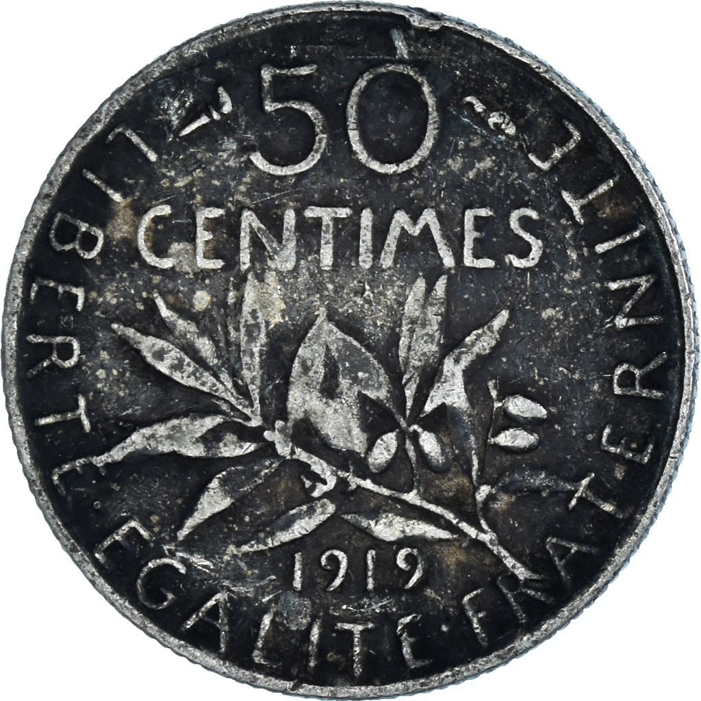 Coin, France, Semeuse, 50 Centimes, 1919, Paris, EF(40-45), Silver, KM:854