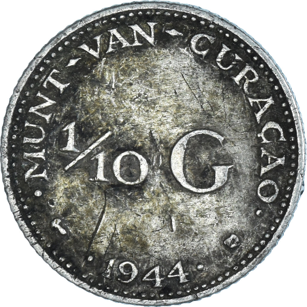 Coin, Curacao, 1/10 Gulden, 1944, Denver, USA, VF(30-35), Silver, KM:43