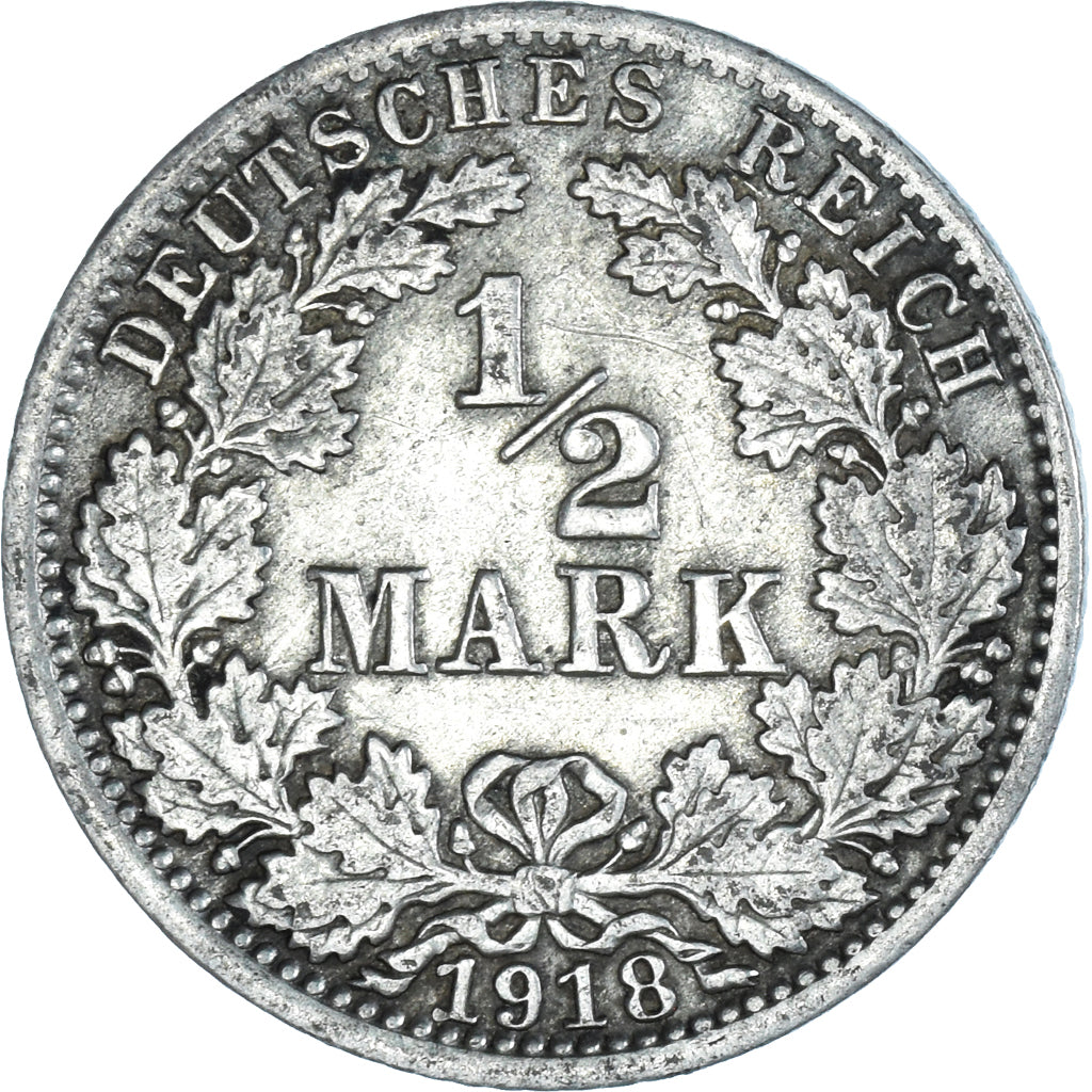 Coin, GERMANY - EMPIRE, 1/2 Mark, 1918, Berlin, AU(50-53), Silver, KM:17