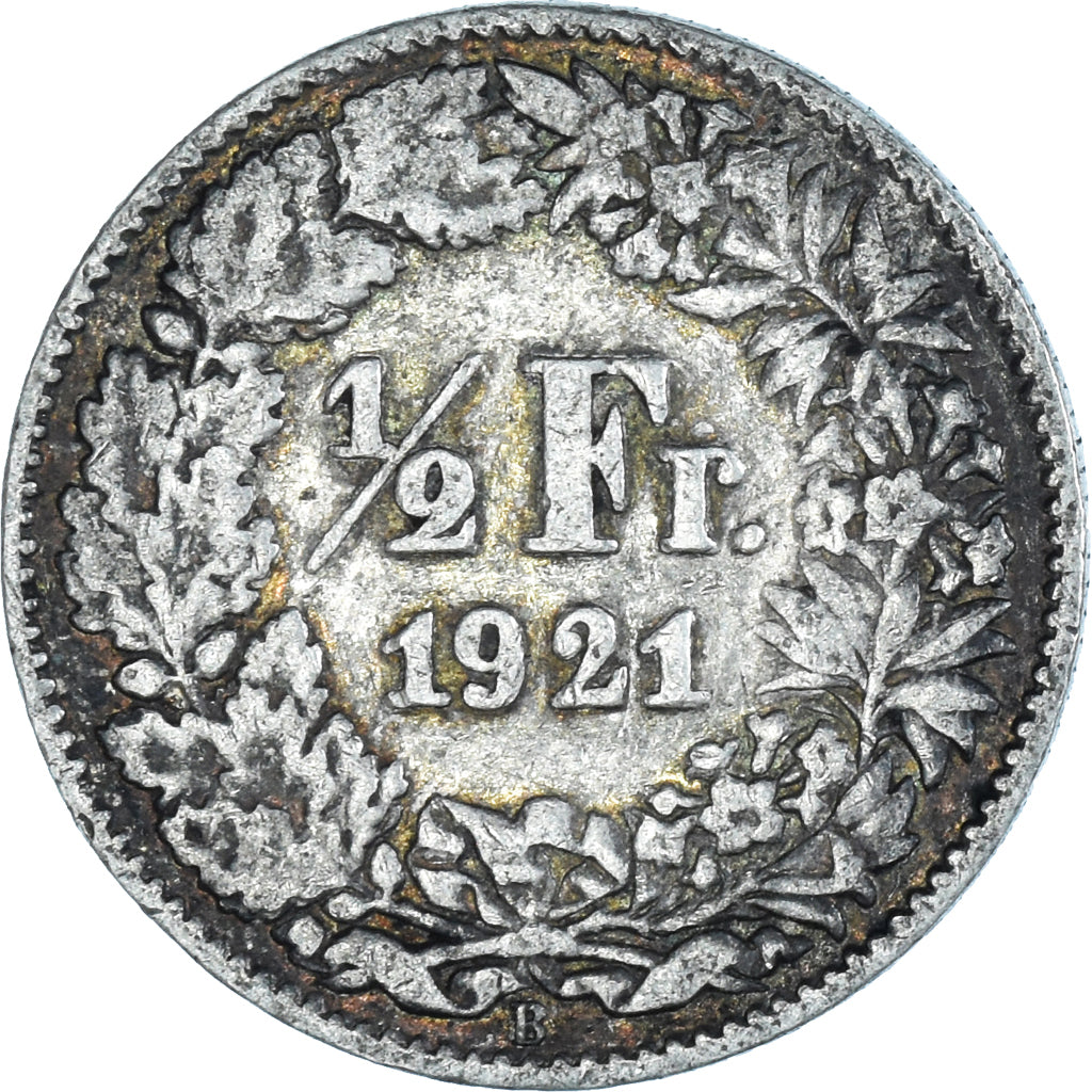 Coin, Switzerland, 1/2 Franc, 1921, Bern, EF(40-45), Silver, KM:23