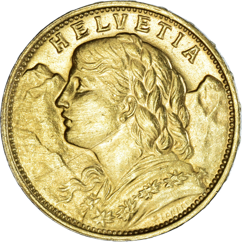 Coin, Switzerland, 20 Francs, 1935, Rare, AU(55-58), Gold, KM:35.1