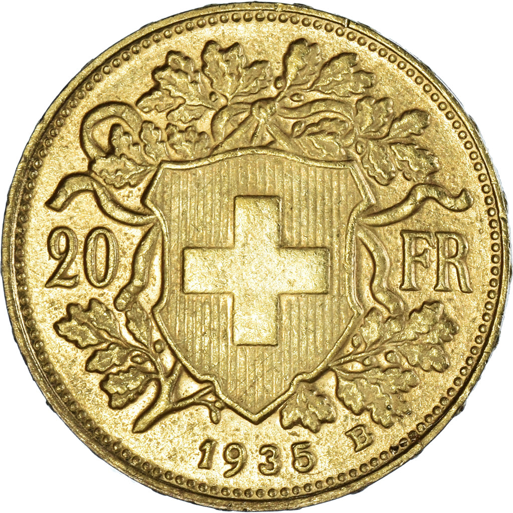 Coin, Switzerland, 20 Francs, 1935, Rare, AU(55-58), Gold, KM:35.1