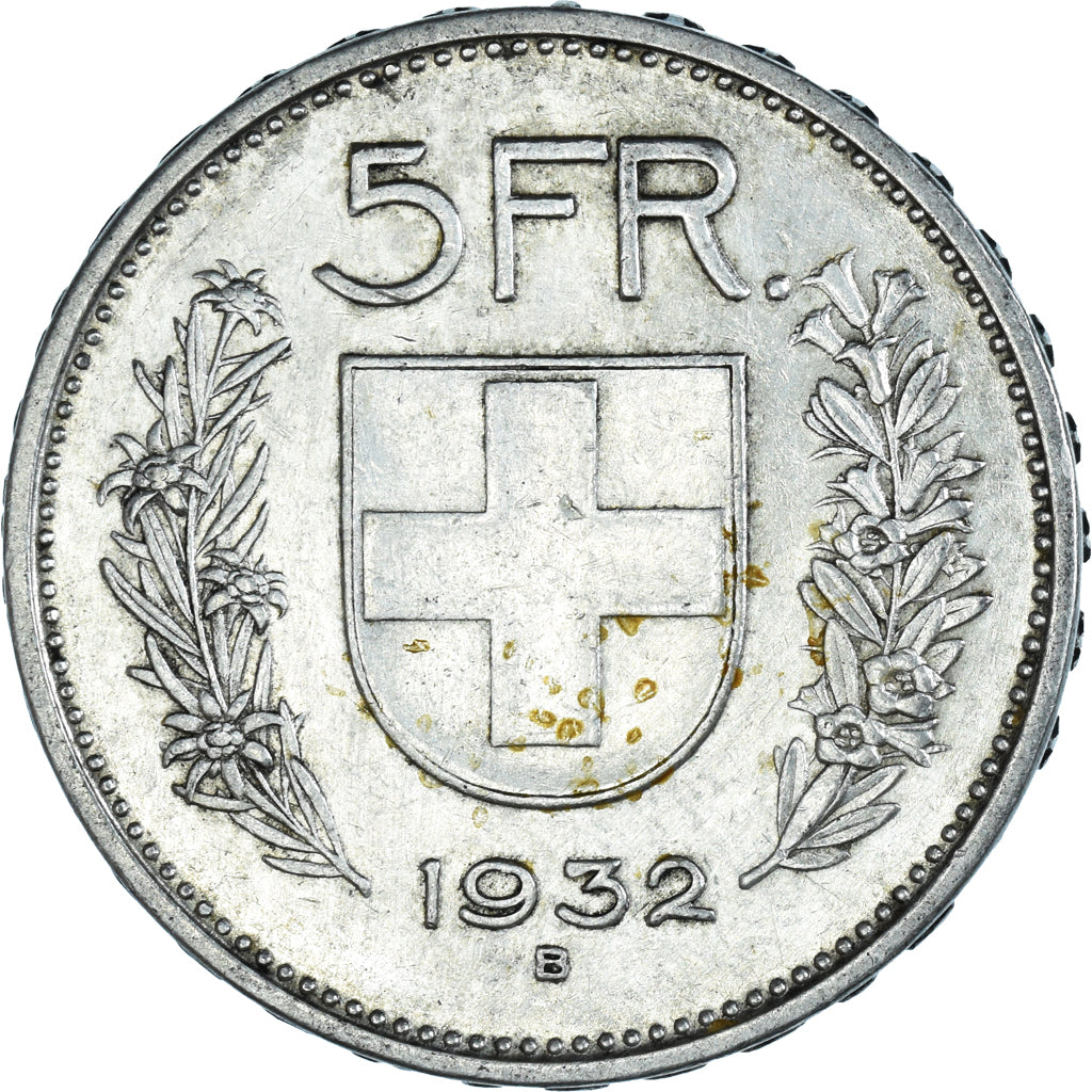 Coin, Switzerland, 5 Francs, 1932, Bern, AU(55-58), Silver, KM:40