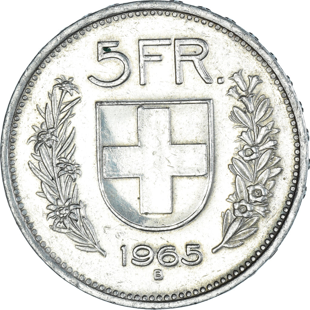 Coin, Switzerland, 5 Francs, 1965, Bern, AU(55-58), Silver, KM:40