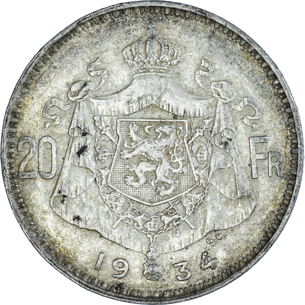 Monnaie, Belgique, 20 Francs, 20 Frank, 1934, Bruxelles, TB+, Argent, KM:104.1