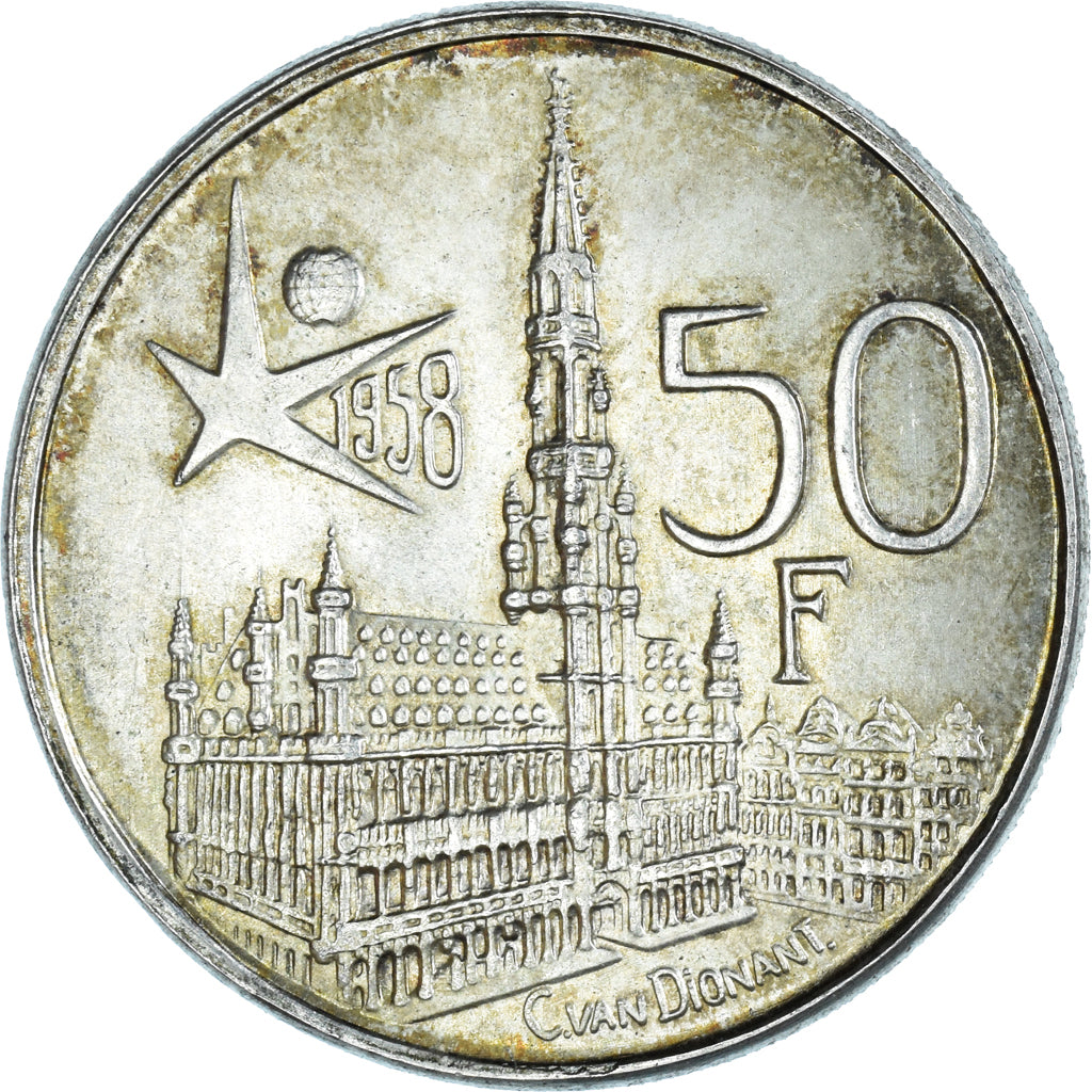 Coin, Belgium, 50 Francs, 50 Frank, 1958, Brussels, EF(40-45), Silver, KM:151.1