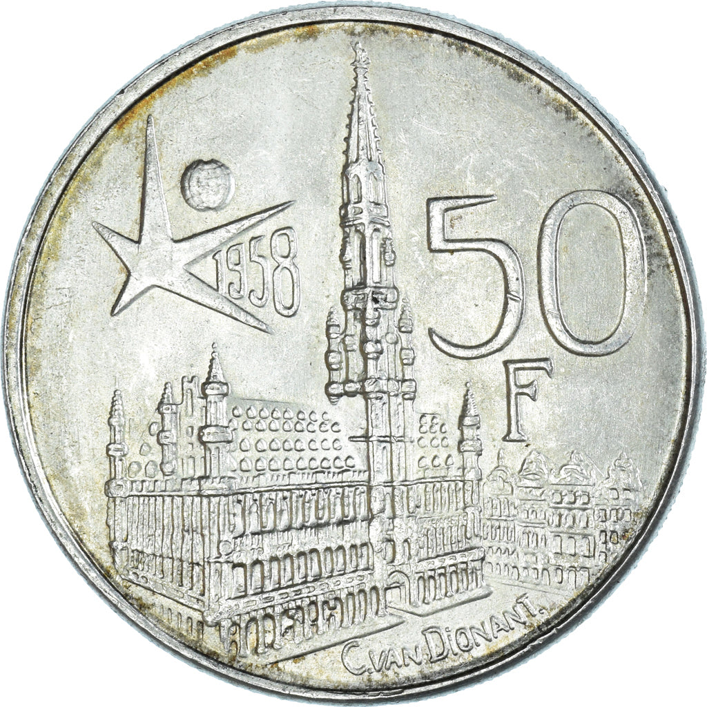 Coin, Belgium, 50 Francs, 50 Frank, 1958, Brussels, AU(55-58), Silver, KM:151.1