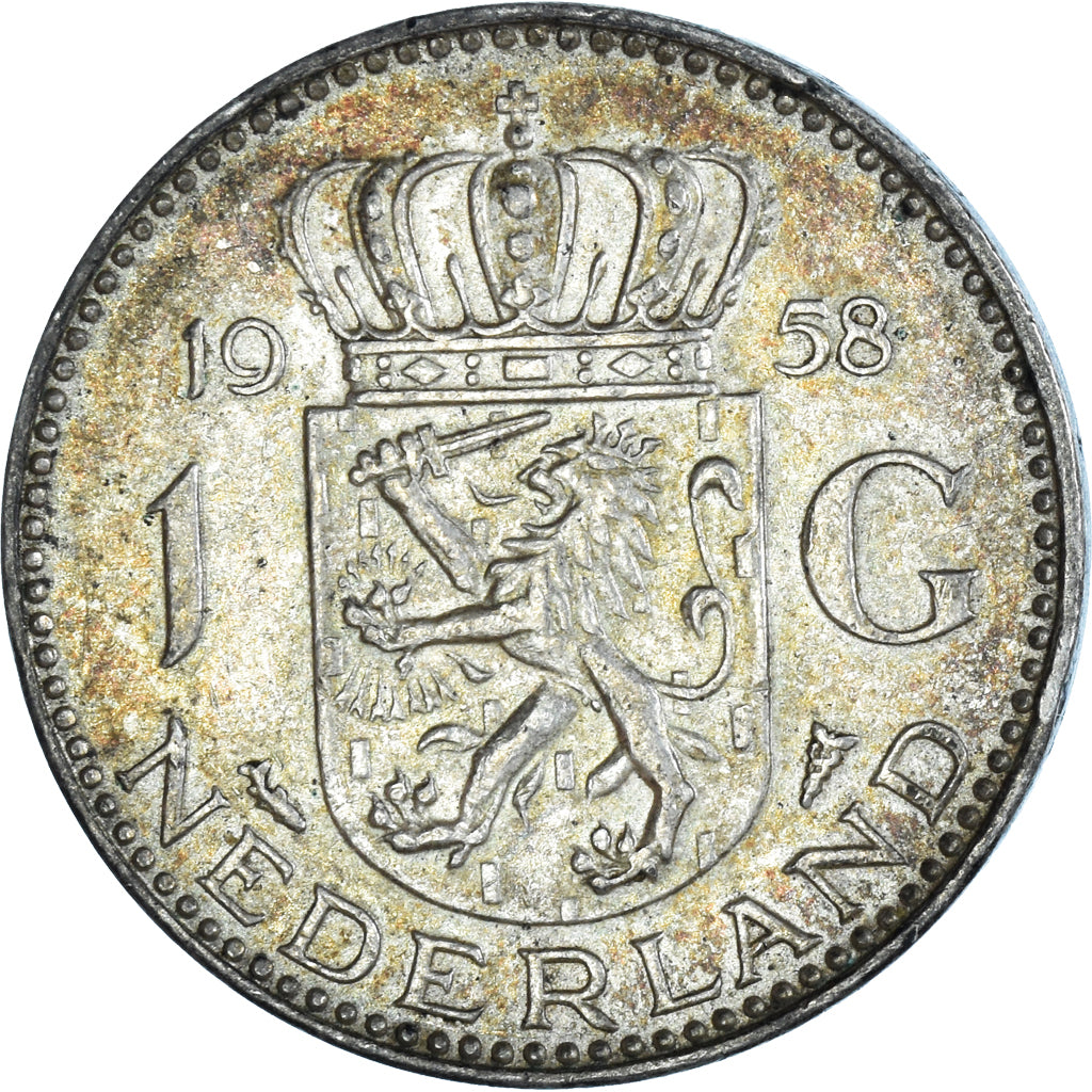 Coin, Netherlands, Juliana, Gulden, 1958, EF(40-45), Silver, KM:184