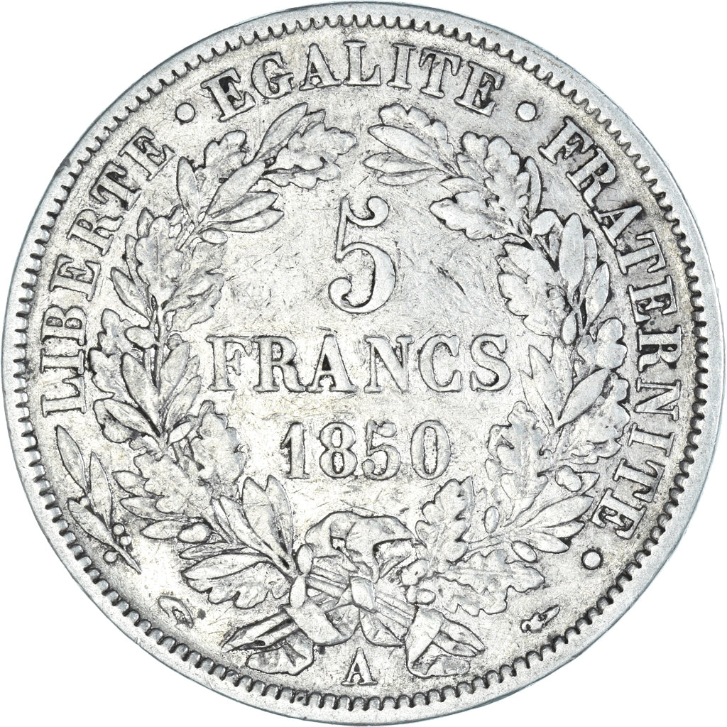Moneta, Francia, Cérès, 5 Francs, 1850, Paris, MB+, Argento, KM:761.1