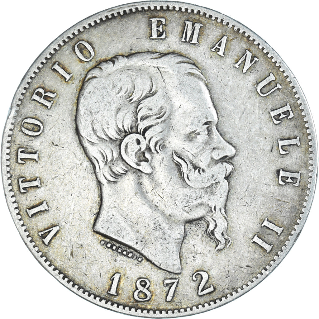 Coin, Italy, Vittorio Emanuele II, 5 Lire, 1872, Milan, VF(30-35), Silver