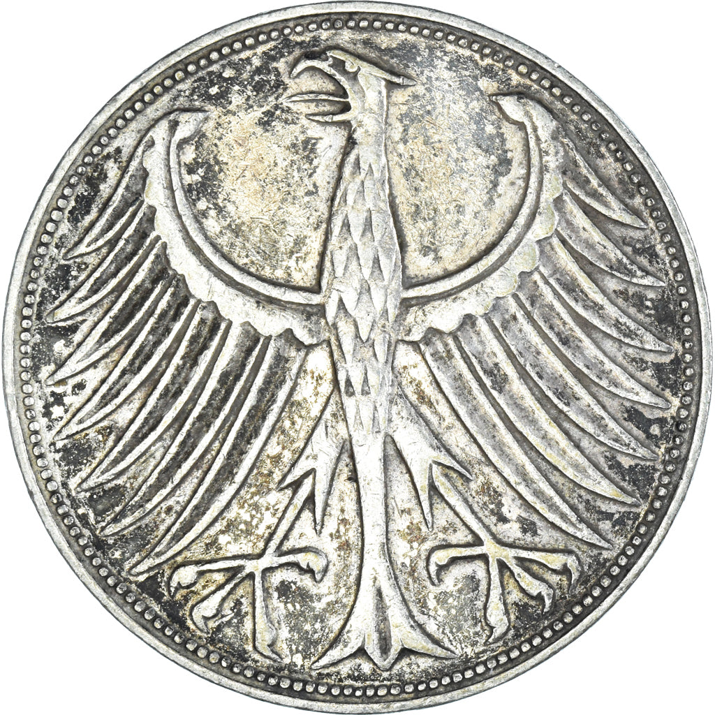Coin, GERMANY - FEDERAL REPUBLIC, 5 Mark, 1957, Stuttgart, EF(40-45), Silver