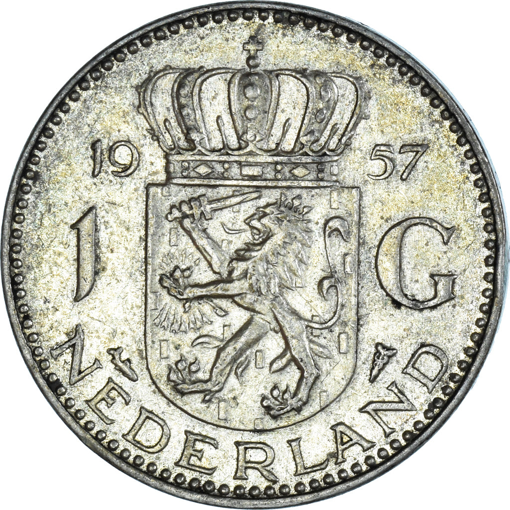 Coin, Netherlands, Juliana, Gulden, 1957, EF(40-45), Silver, KM:184