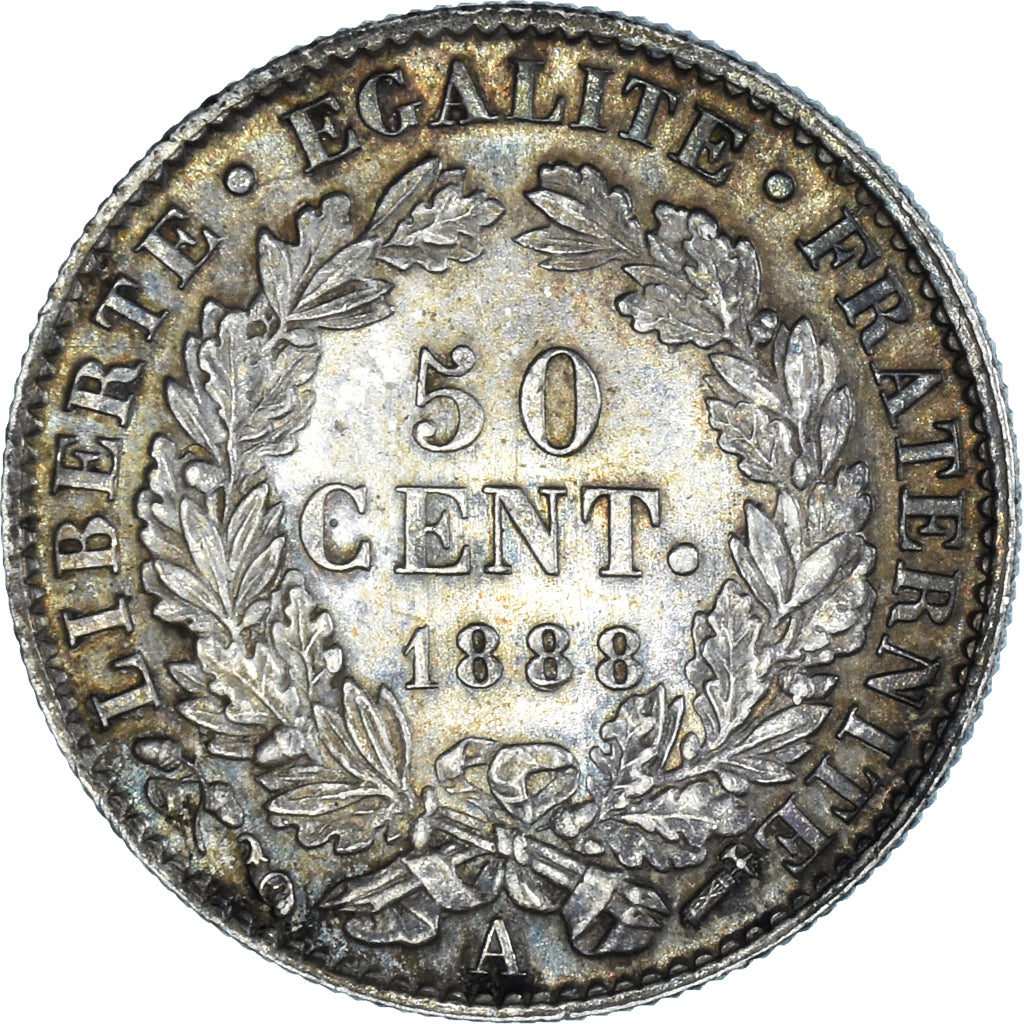 Coin, France, Cérès, 50 Centimes, 1888, Paris, AU(55-58), Silver, KM:834.1