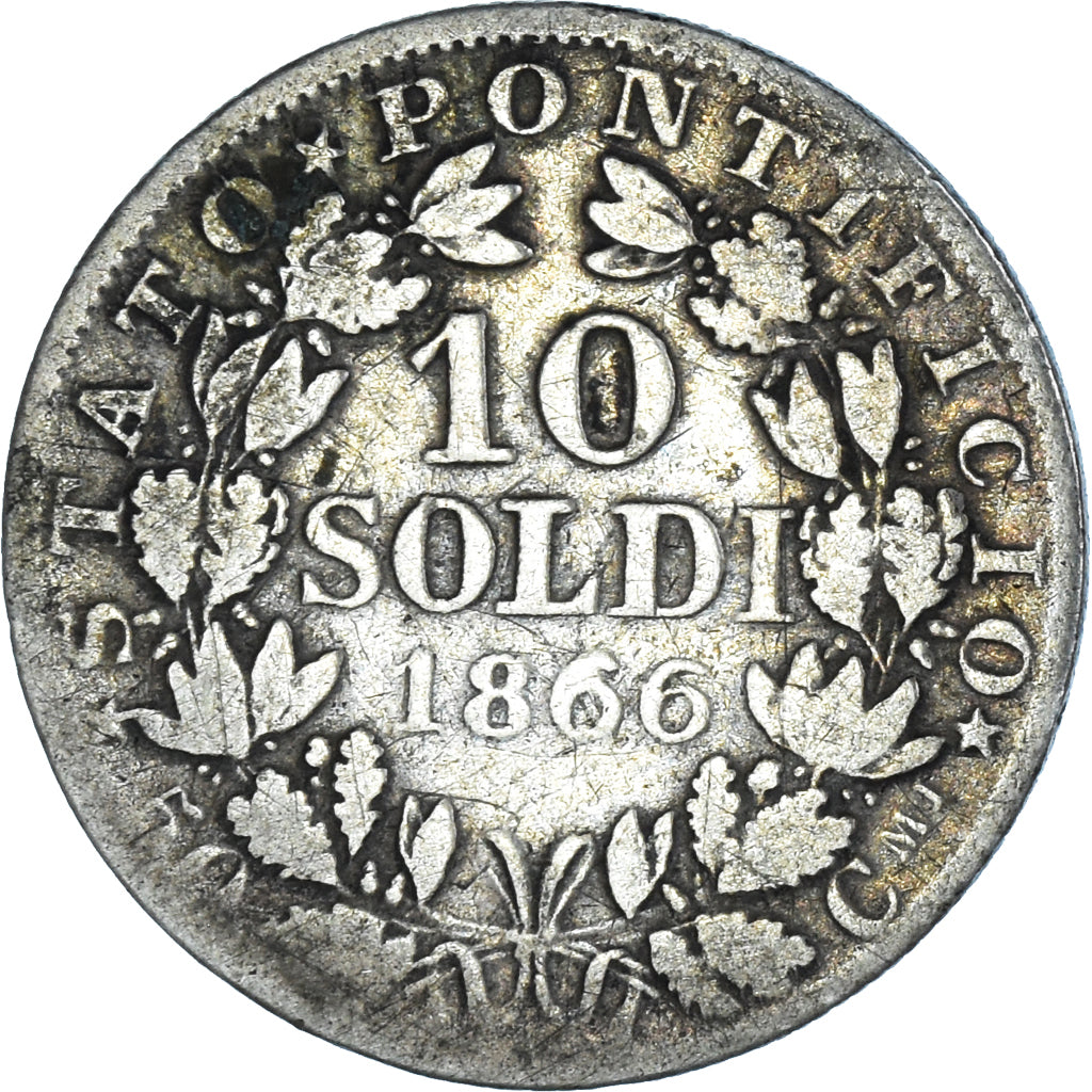Coin, ITALIAN STATES, PAPAL STATES, Pius IX, 10 Soldi, 50 Centesimi, 1866, Roma