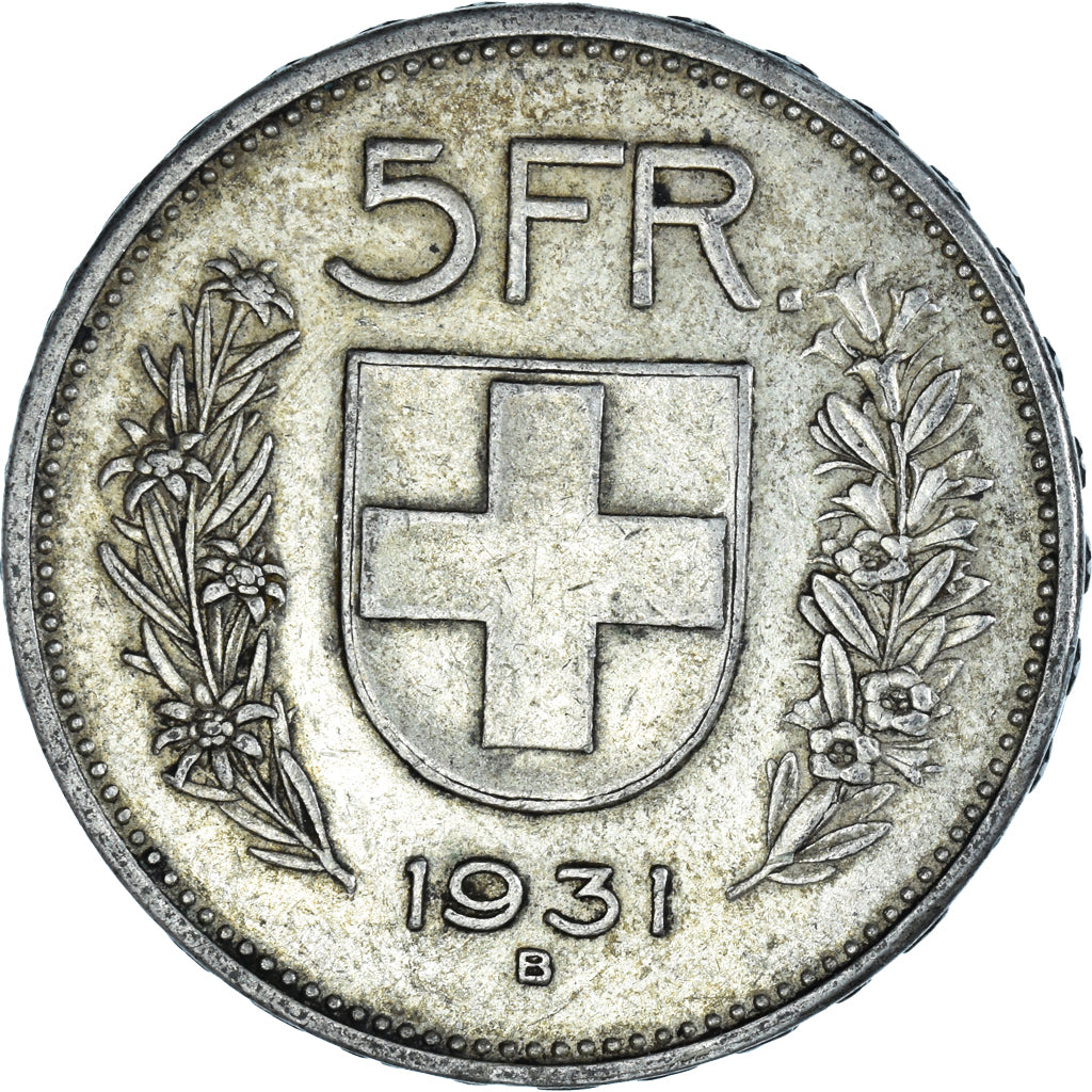 Coin, Switzerland, 5 Francs, 1931, Bern, EF(40-45), Silver, KM:40