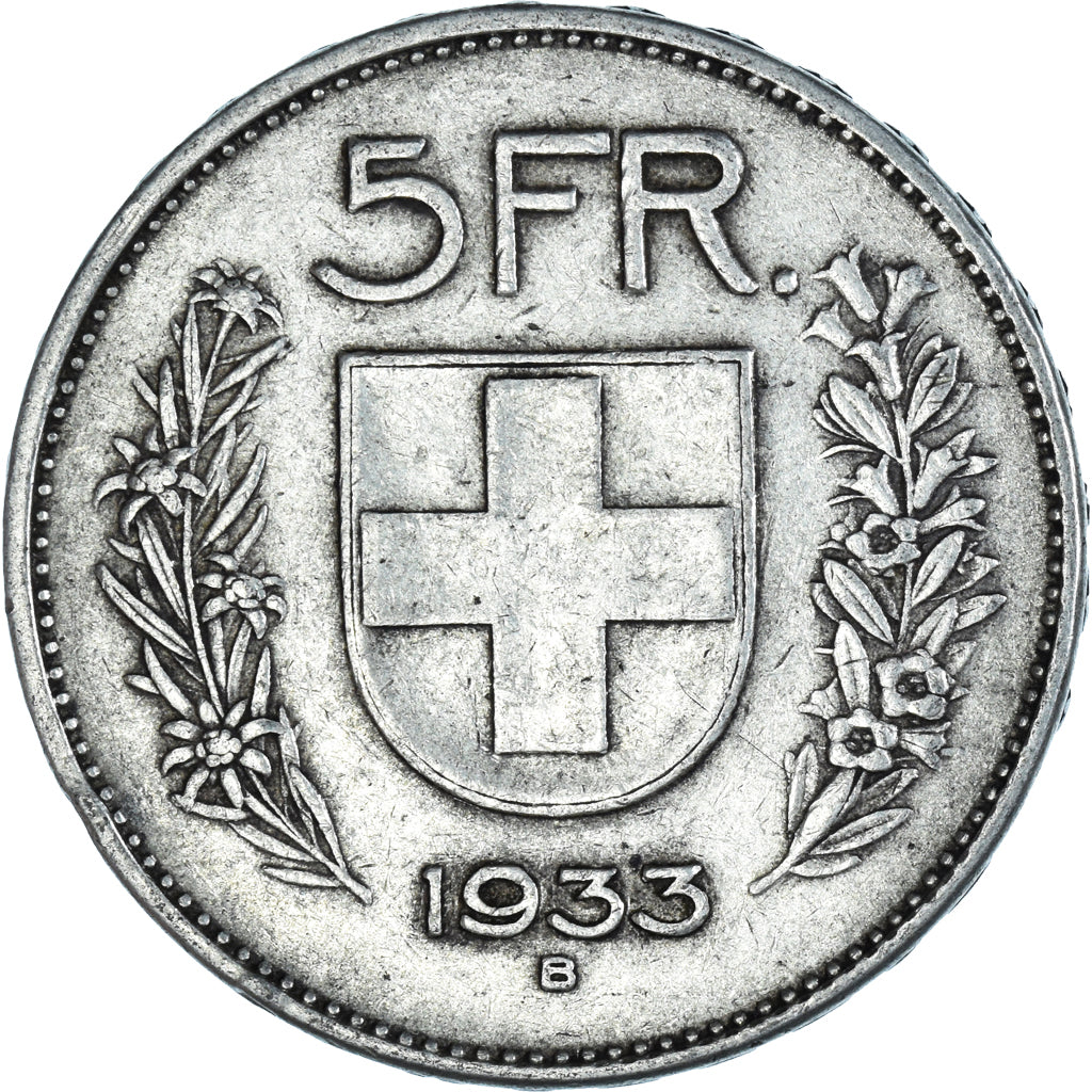 Coin, Switzerland, 5 Francs, 1933, Bern, VF(30-35), Silver, KM:40