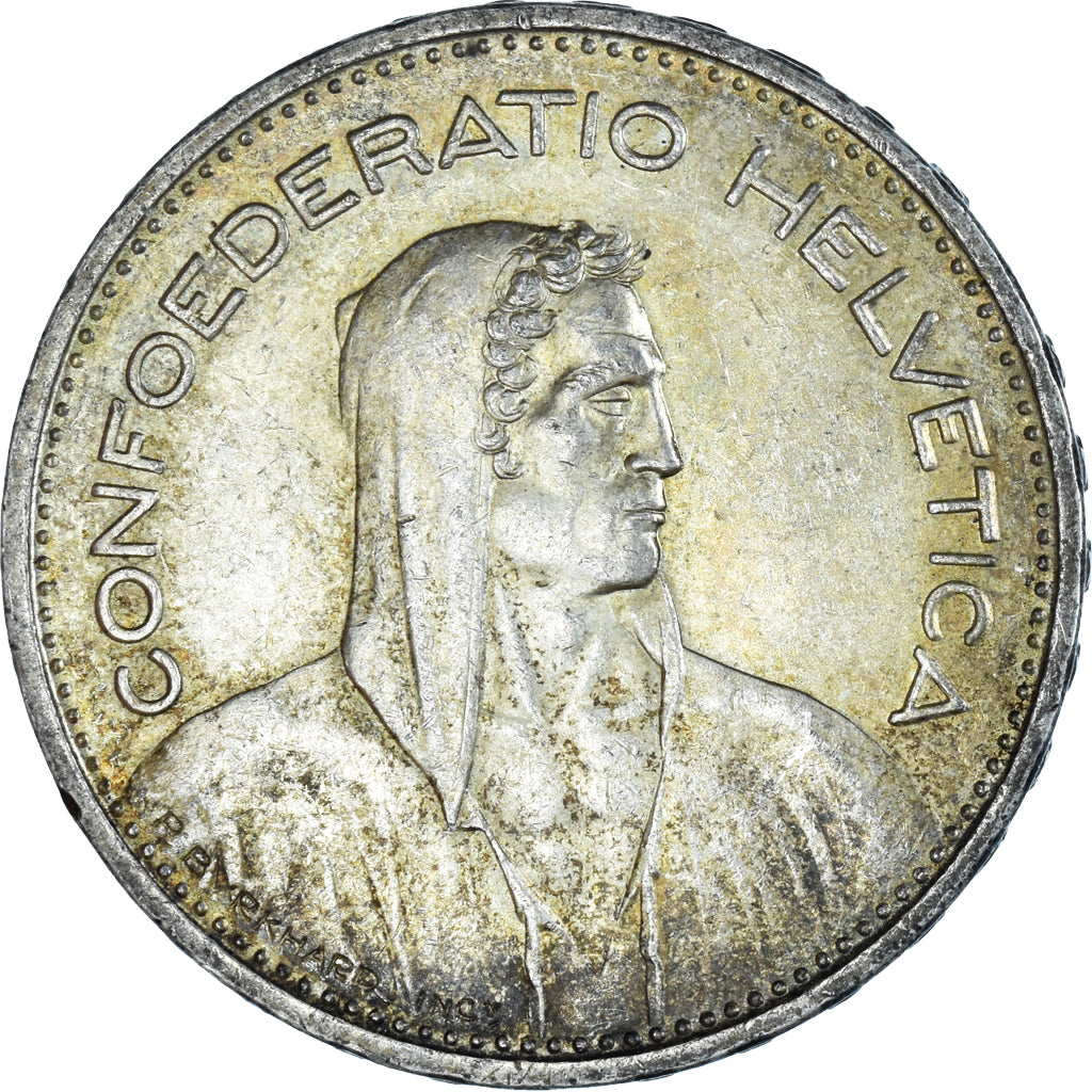 Coin, Switzerland, 5 Francs, 1937, Bern, AU(50-53), Silver, KM:40