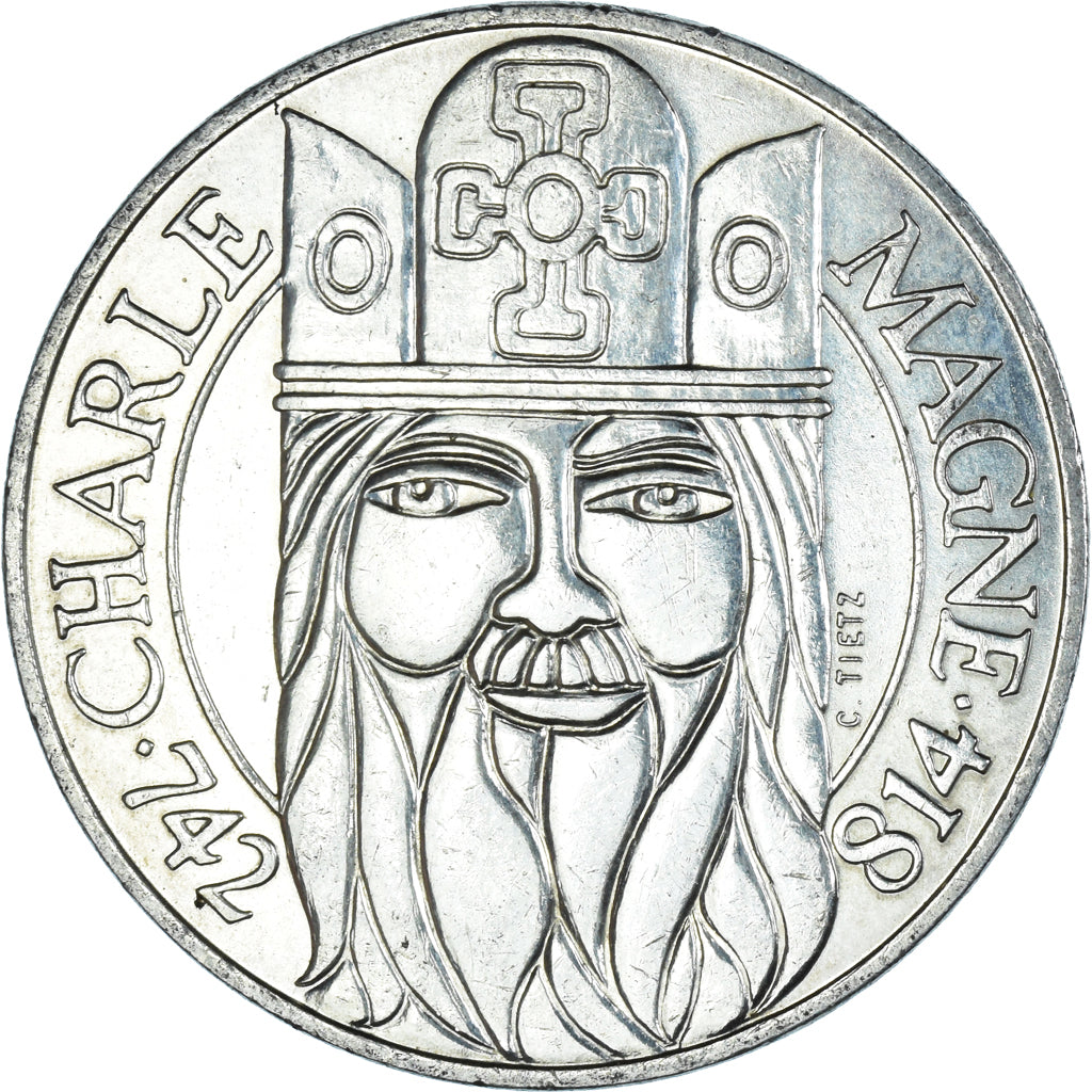 Coin, France, Charlemagne, 100 Francs, 1990, Paris, AU(55-58), Silver, KM:982