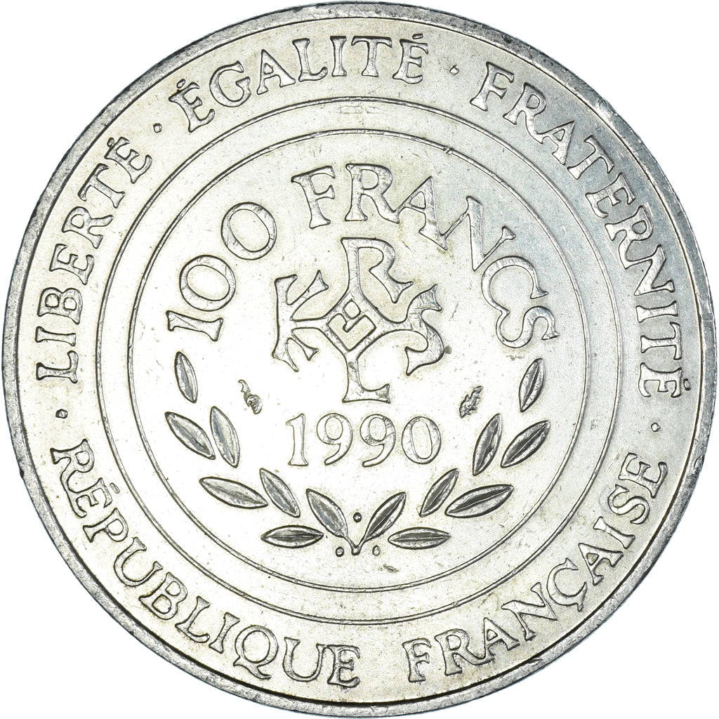 Coin, France, Charlemagne, 100 Francs, 1990, Paris, AU(55-58), Silver, KM:982