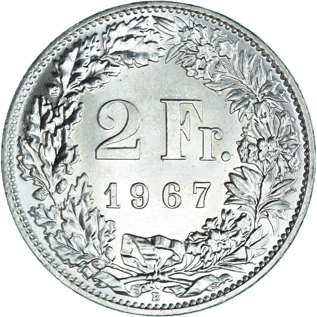 Münze, Schweiz, 2 Francs, 1967, Bern, UNZ+, Silber, KM:21
