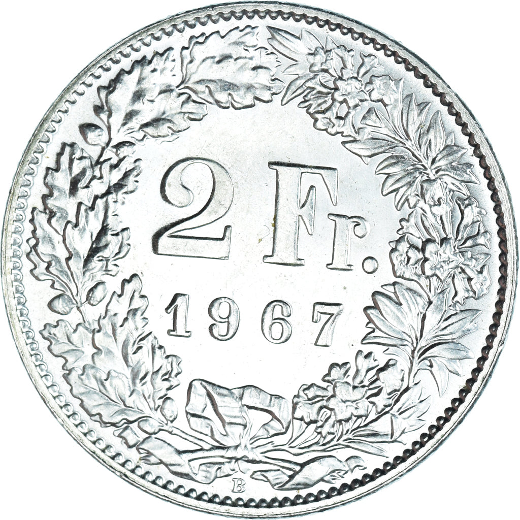 Coin, Switzerland, 2 Francs, 1967, Bern, MS(65-70), Silver, KM:21
