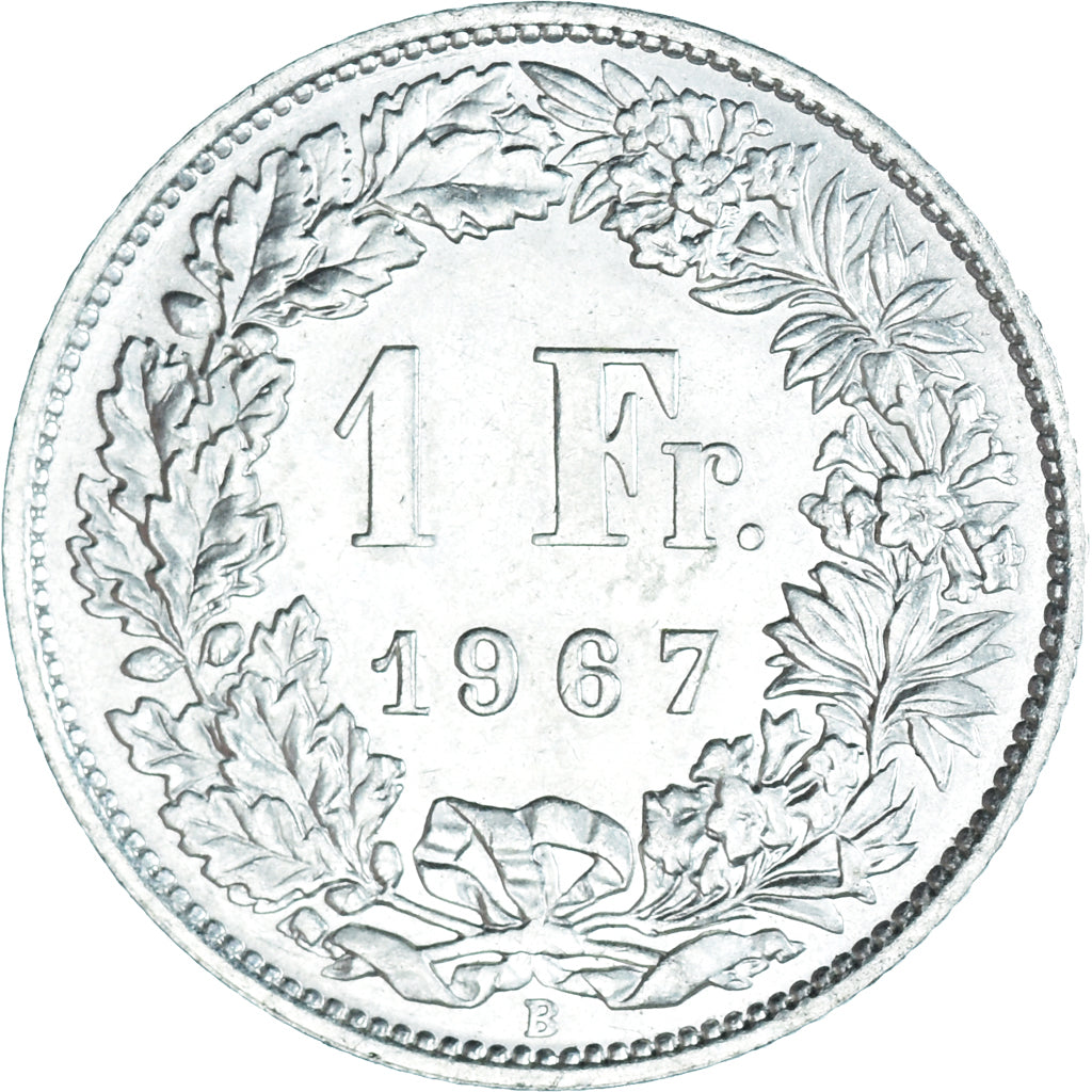 Moneta, Szwajcaria, Franc, 1967, Bern, MS(64), Srebro, KM:24
