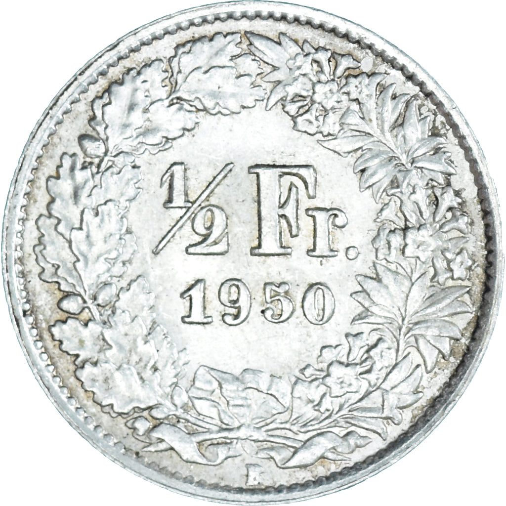 Coin, Switzerland, 1/2 Franc, 1950, Bern, MS(63), Silver, KM:23