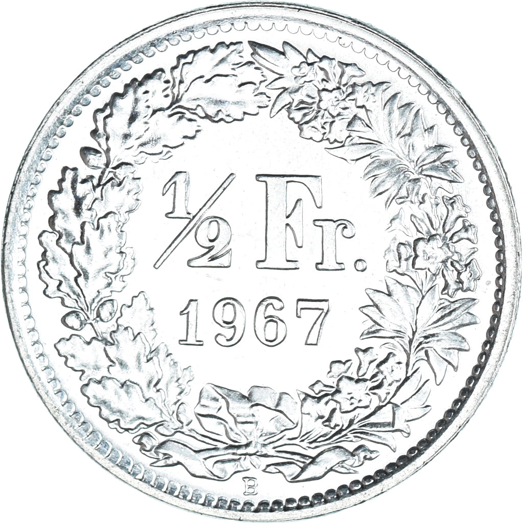 Coin, Switzerland, 1/2 Franc, 1967, Bern, MS(65-70), Silver, KM:23