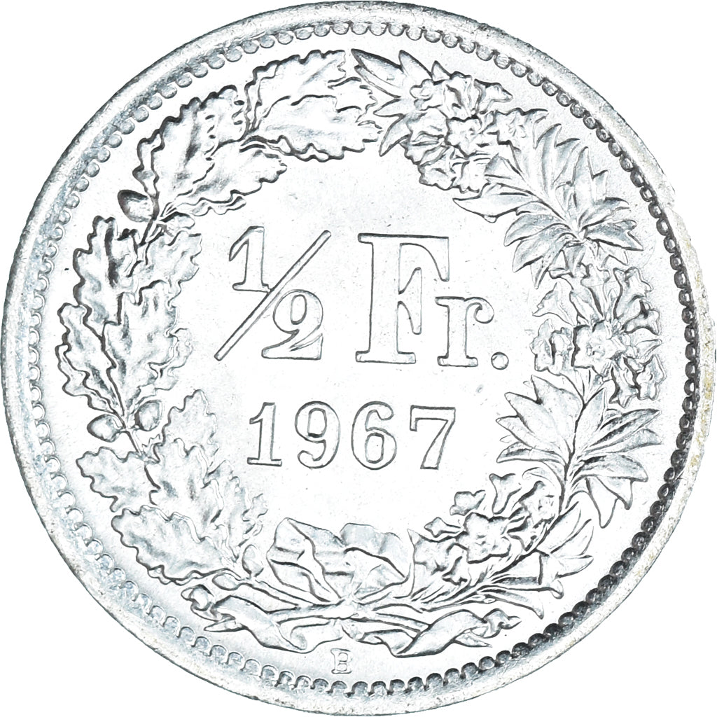 Coin, Switzerland, 1/2 Franc, 1967, Bern, MS(65-70), Silver, KM:23
