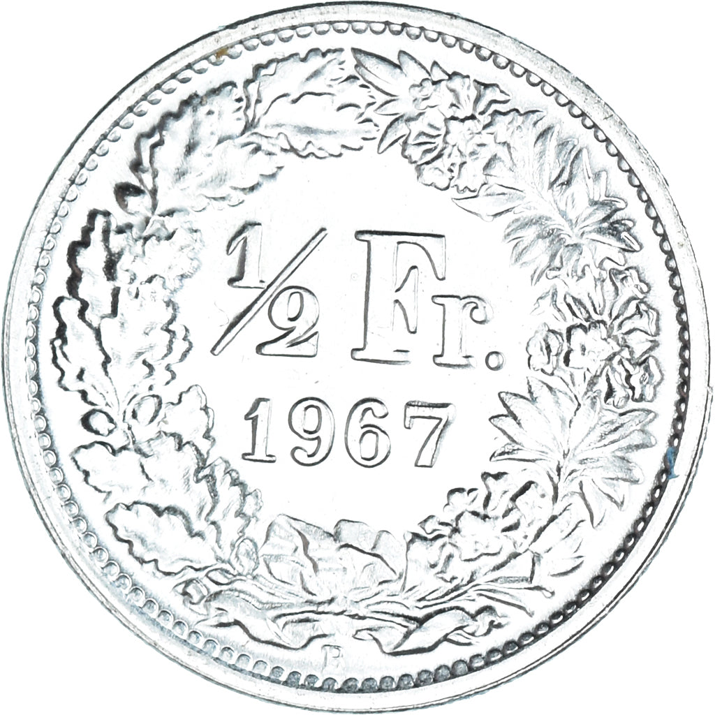 Coin, Switzerland, 1/2 Franc, 1967, Bern, MS(65-70), Silver, KM:23