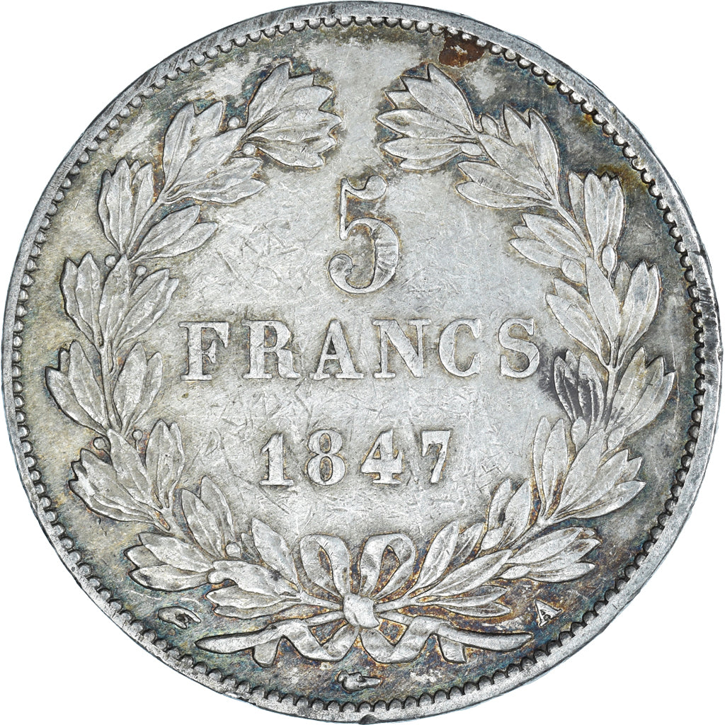Moeda, França, Louis-Philippe, 5 Francs, 1847, Paris, AU(50-53), Prata