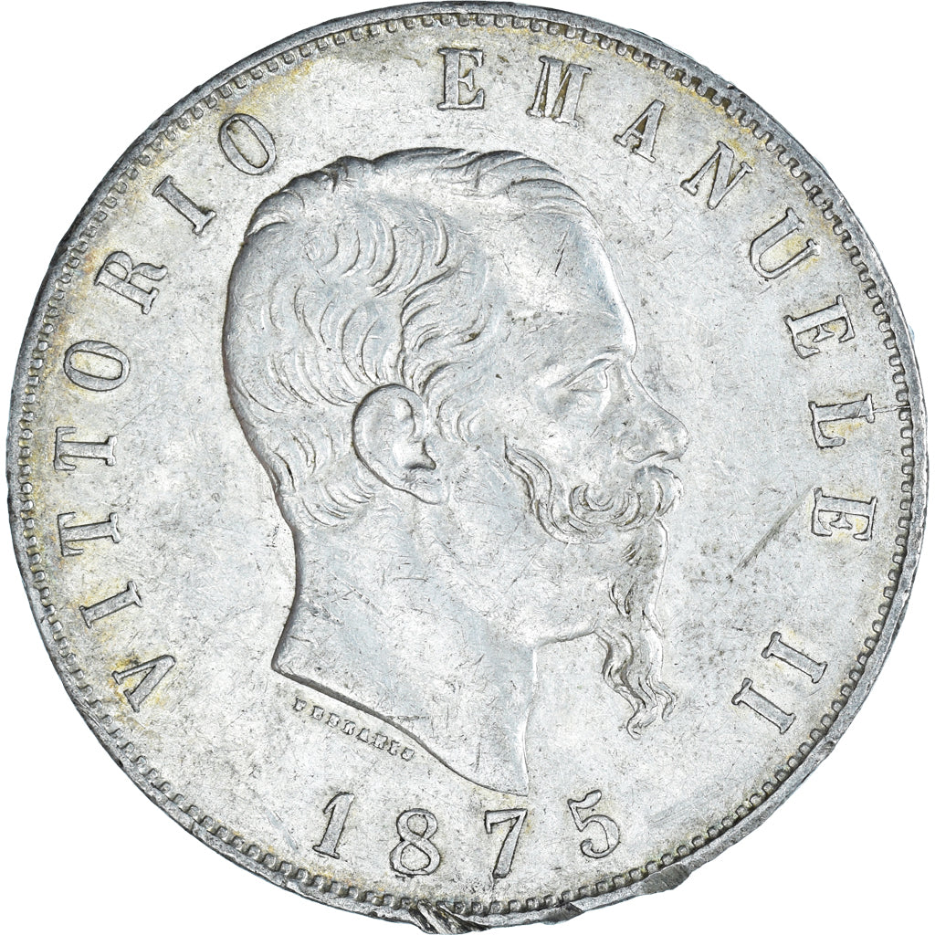 Coin, Italy, Vittorio Emanuele II, 5 Lire, 1875, Milan, EF(40-45), Silver