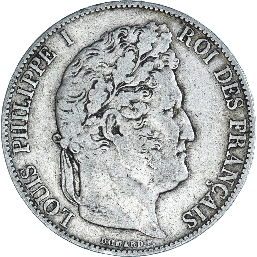 Moeda, França, Louis-Philippe, 5 Francs, 1845, Lille, VF(30-35), Prata