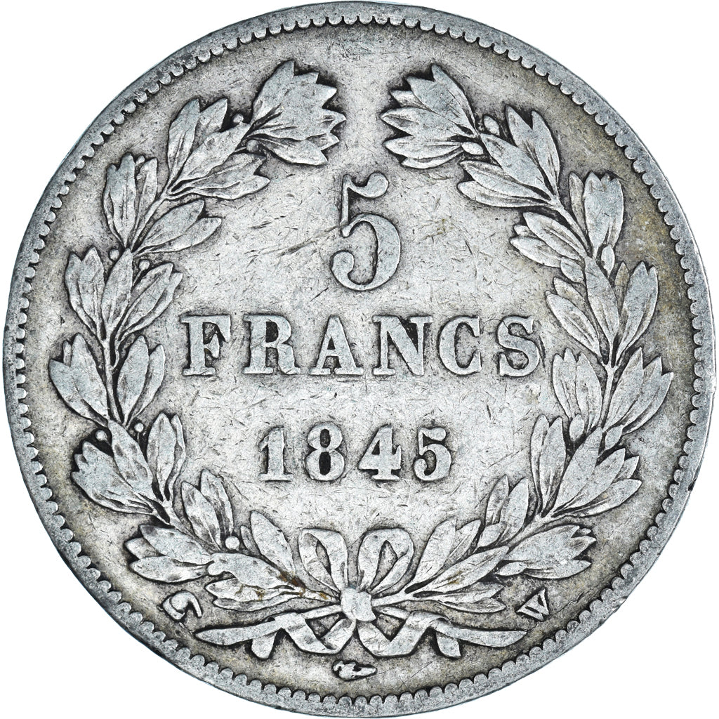 Moeda, França, Louis-Philippe, 5 Francs, 1845, Lille, VF(30-35), Prata
