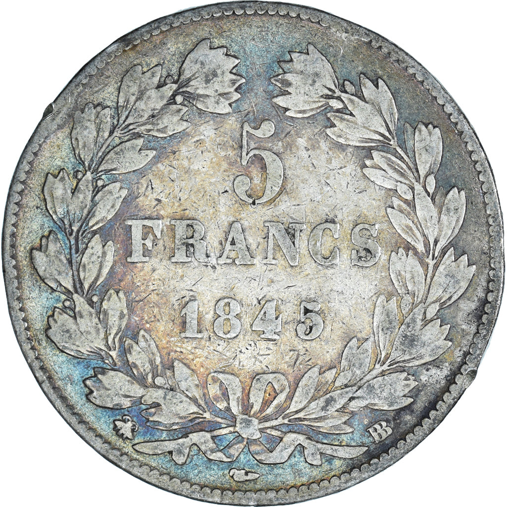 Moeda, França, Louis-Philippe, 5 Francs, 1845, Strasbourg, VF(30-35), Prata