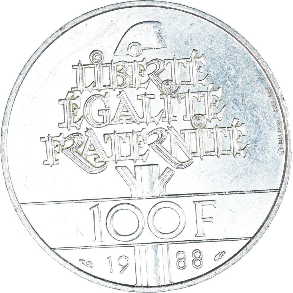 Coin, France, Fraternité, 100 Francs, 1988, AU(50-53), Silver, KM:966