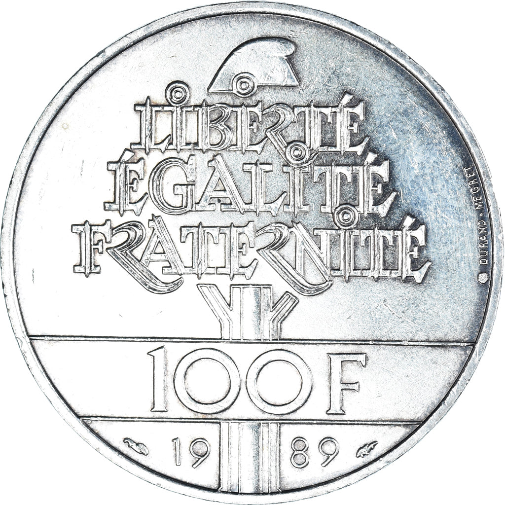 Coin, France, Droits de l'Homme, 100 Francs, 1989, AU(55-58), Silver, KM:970