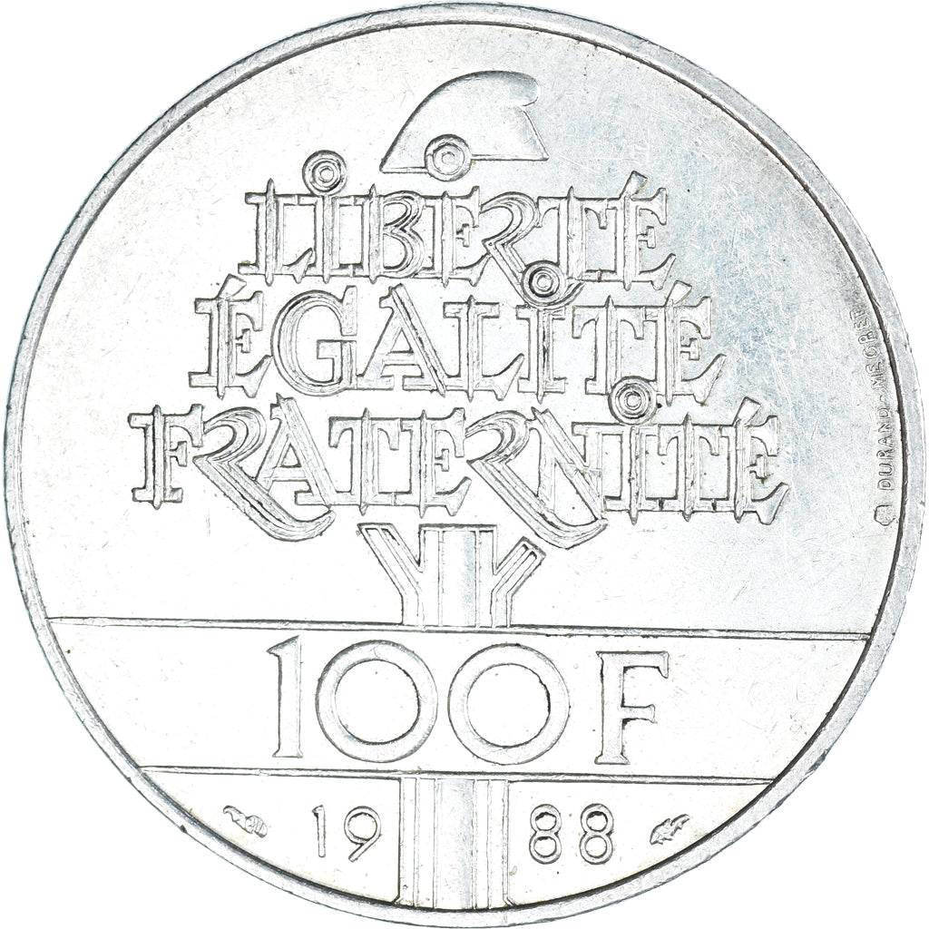Coin, France, Fraternité, 100 Francs, 1988, AU(50-53), Silver, KM:966