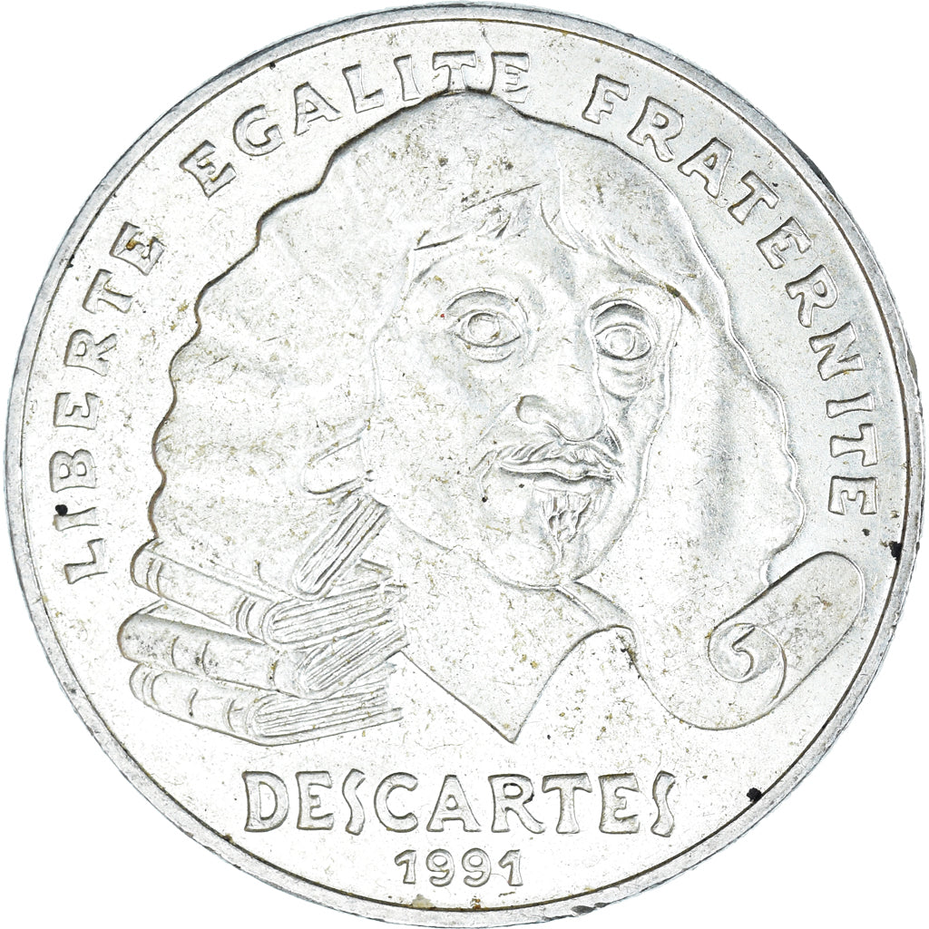 Coin, France, Descartes, 100 Francs, 1991, EF(40-45), Silver, KM:996