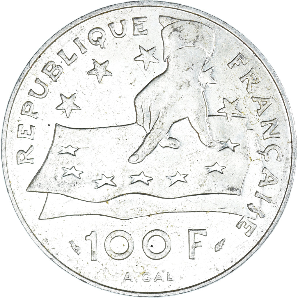 Coin, France, Descartes, 100 Francs, 1991, EF(40-45), Silver, KM:996