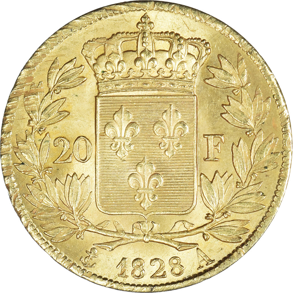 Moneda, Francia, Charles X, 20 Francs, 1828, Paris, MBC+, Oro, KM:726.1