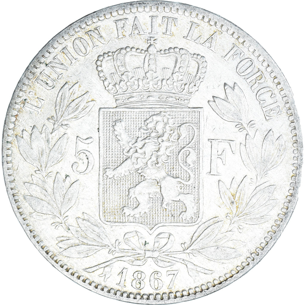 Coin, Belgium, Leopold II, 5 Francs, 5 Frank, 1867, VF(30-35), Silver, KM:24