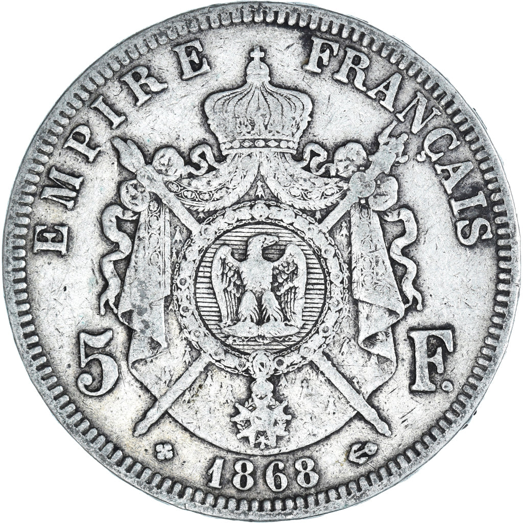 Coin, France, Napoleon III, 5 Francs, 1868, Strasbourg, VF(30-35), Silver