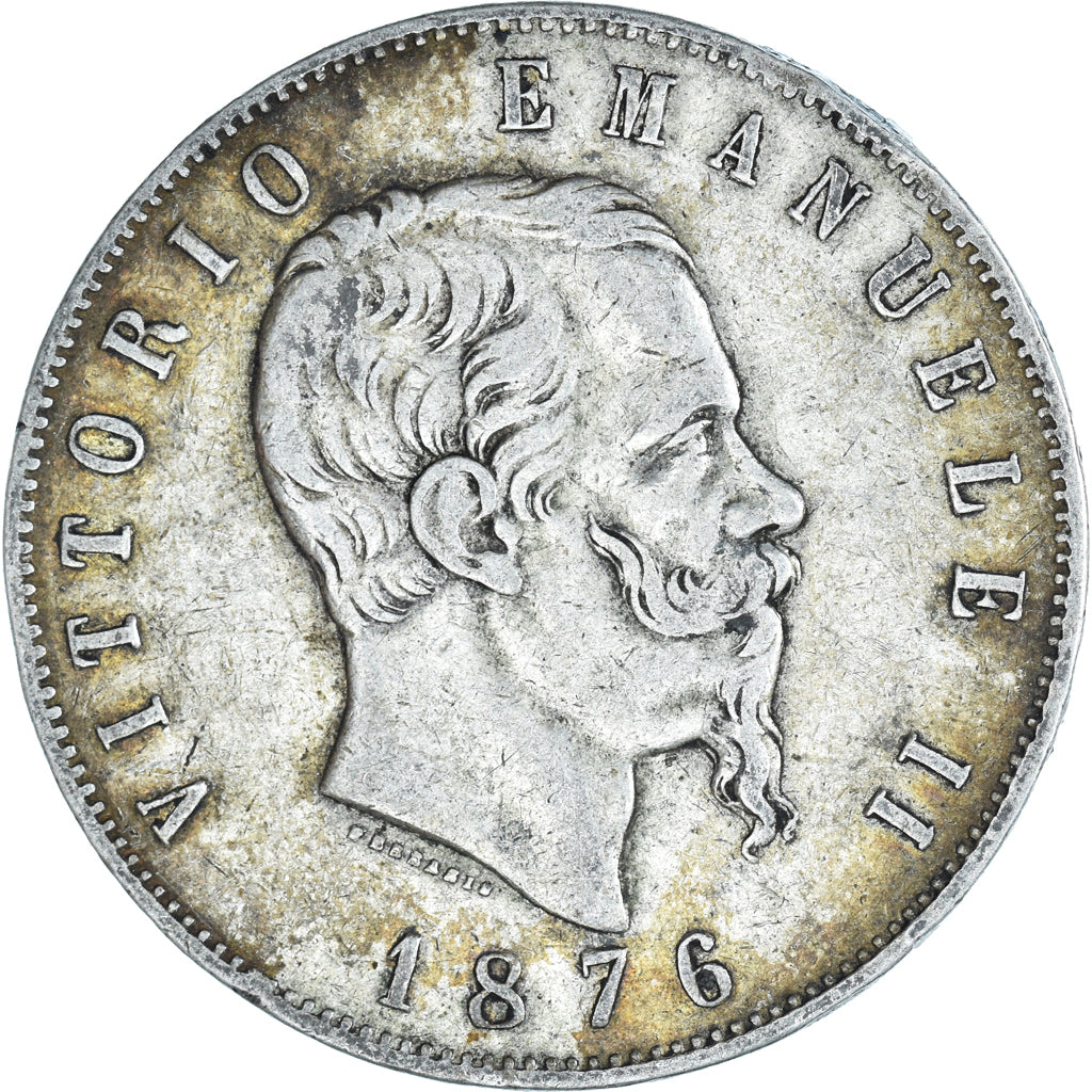 Moeda, Itália, Vittorio Emanuele II, 5 Lire, 1876, Rome, EF(40-45), Prata