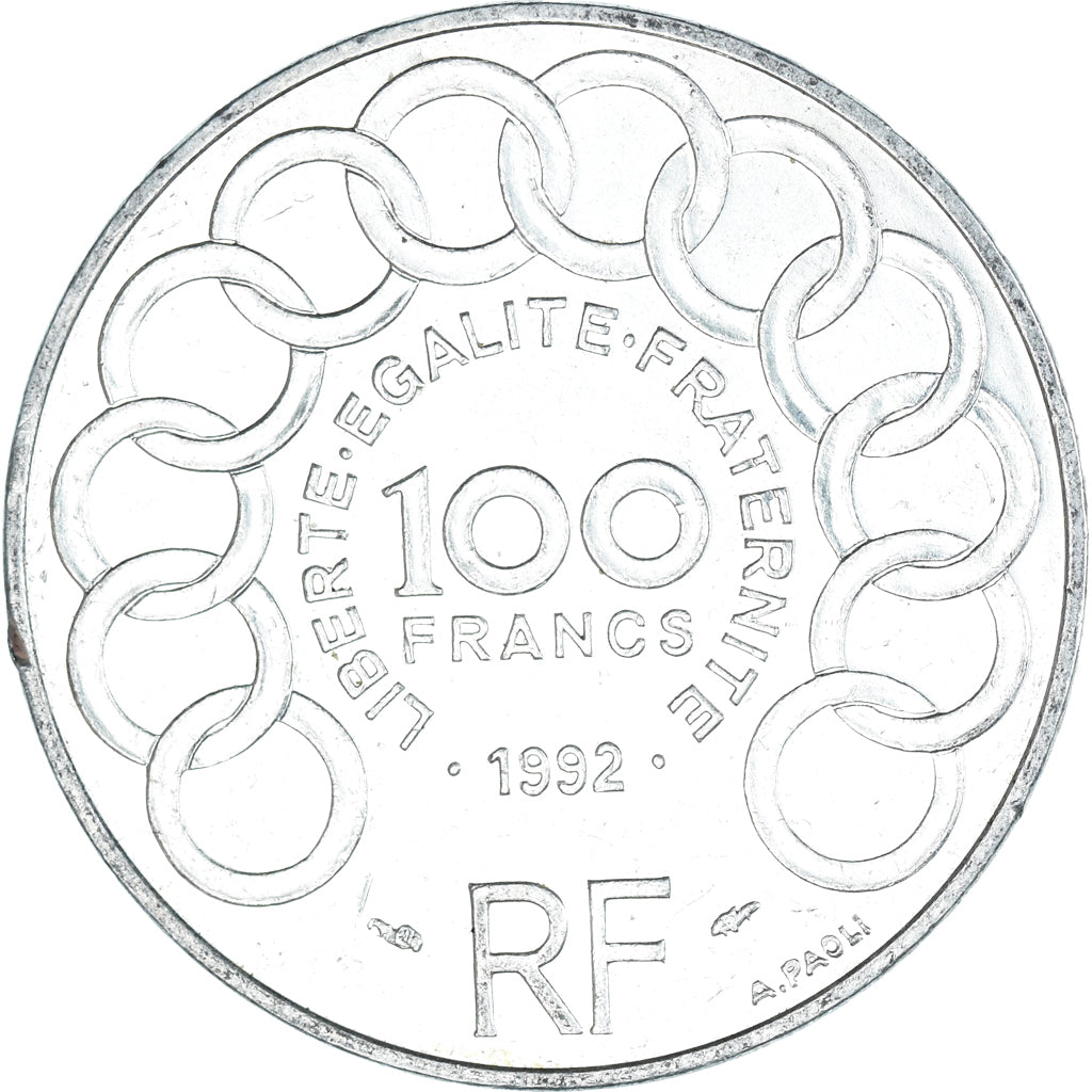 Moeda, França, Jean Monnet, 100 Francs, 1992, Paris, EF(40-45), Prata, KM:1120