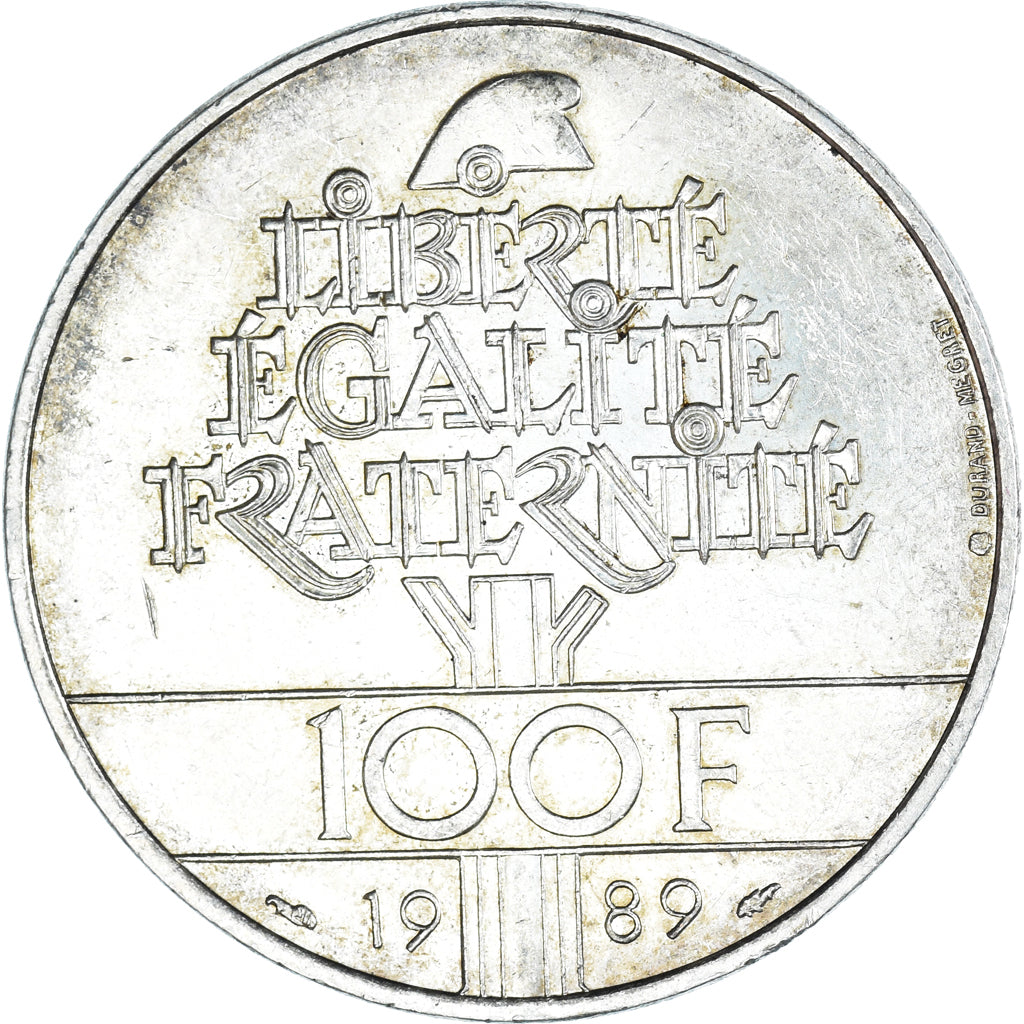Moeda, França, Droits de l'Homme, 100 Francs, 1989, AU(50-53), Prata, KM:970