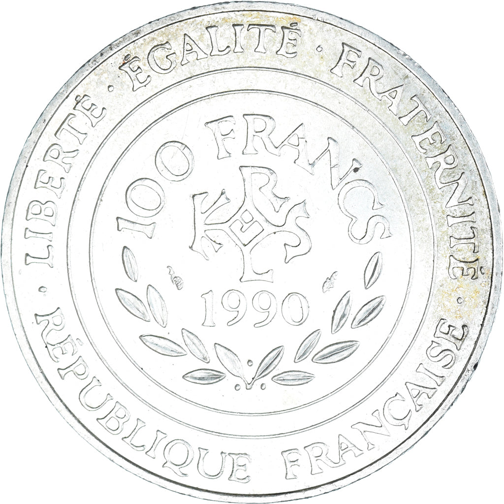Coin, France, Charlemagne, 100 Francs, 1990, Paris, AU(55-58), Silver, KM:982
