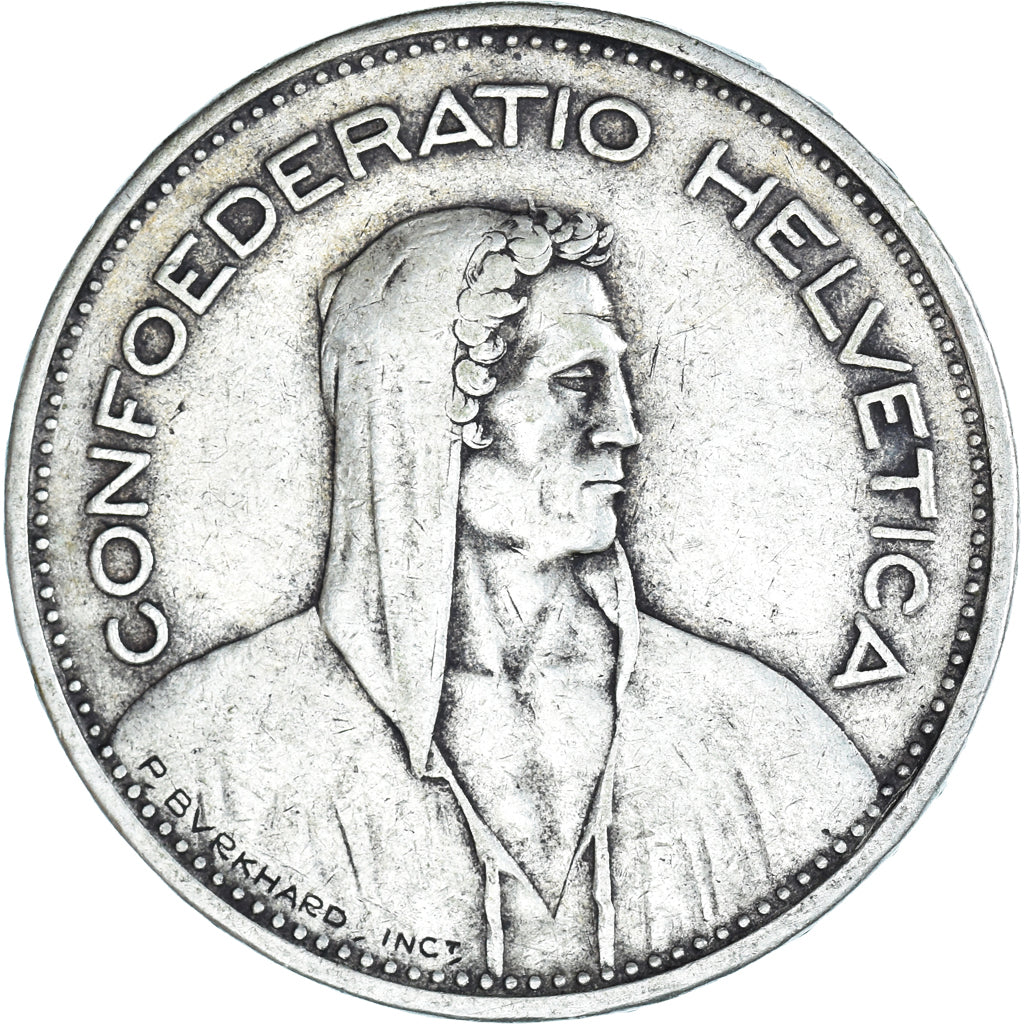 Coin, Switzerland, 5 Francs, 1937, Bern, AU(50-53), Silver, KM:40